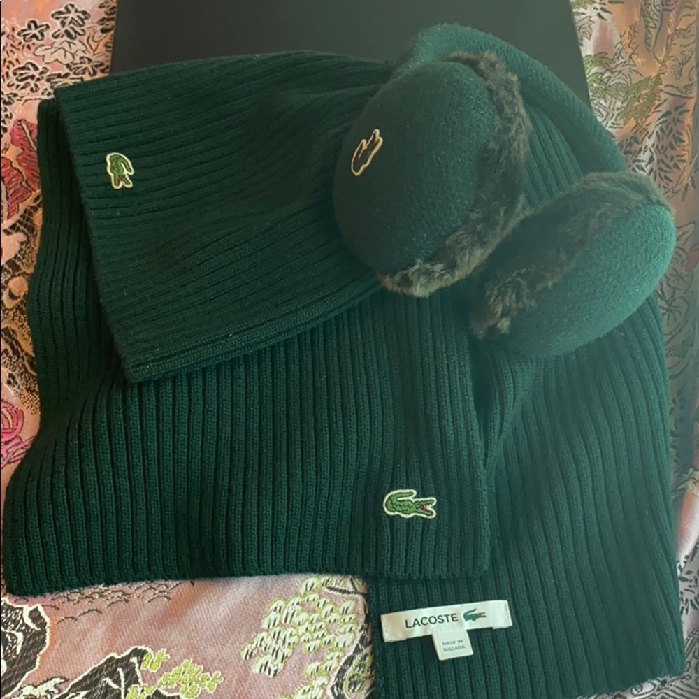 Hunter Green Lacoste Hat Scarf and Earmuff set